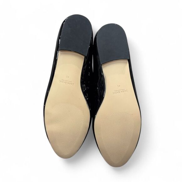 Zara Women’s Black Patent Leather Slip On Flat Loafers Gold Heel Size 41 NWT - Picture 4 of 4